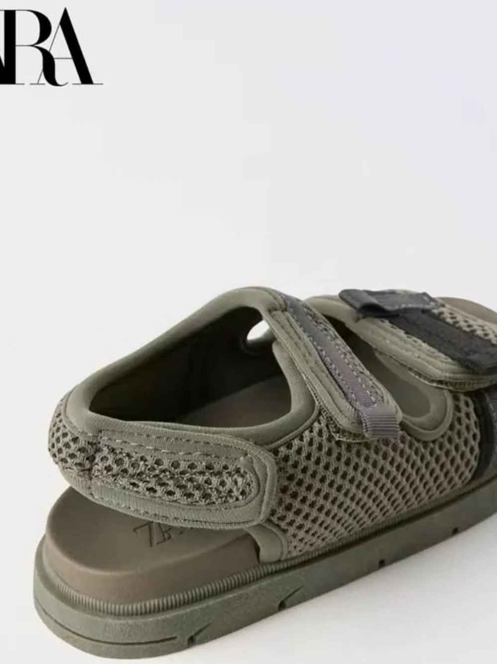 Zara Olive Green Mesh Hook-and-Loop Kids Sandals